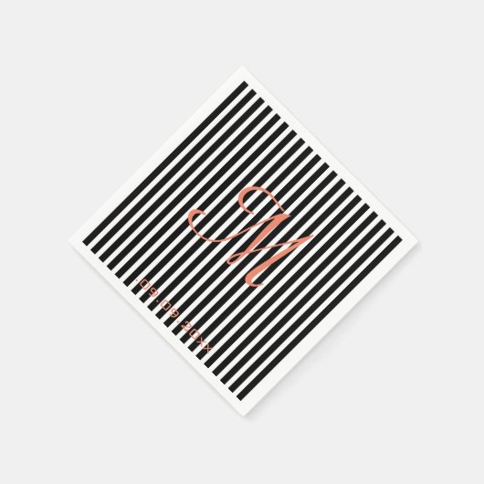 Monogram Stripes Black White Celebration Party Servet (Hoek)