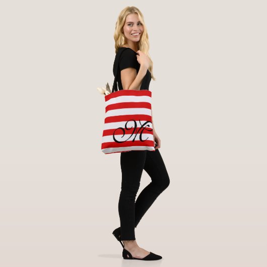 Monogram & Stripes Canvas tas - Rood (Op model)