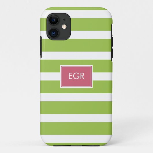 Monogram Stripes iPhone cases (groen/roze) (Achterkant)
