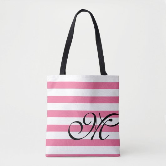 Monogram & Stripes Roze Canvas tas (Voorkant)