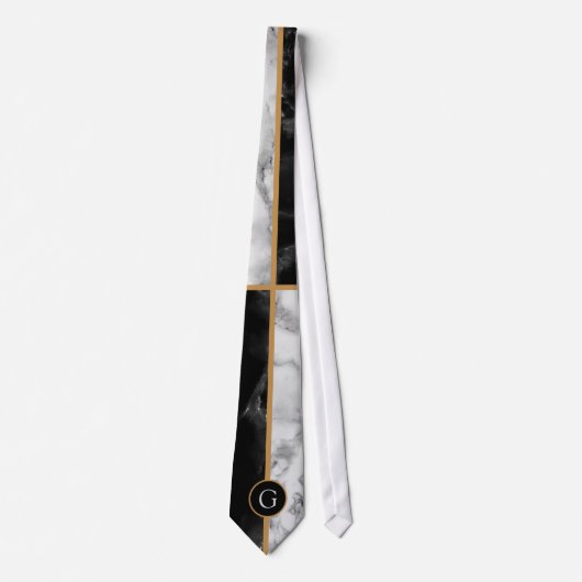 Monogram Stropdas zwart-wit Check Marble (Voorkant)