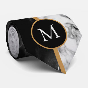 Monogram stropdas zwart wit marmer geruit
