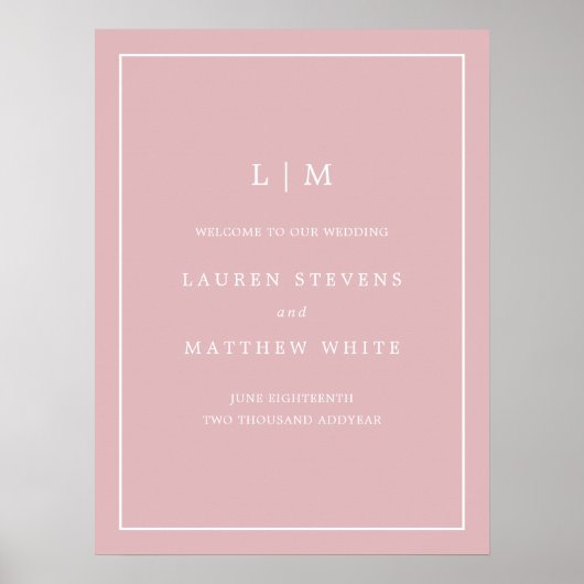 Monogram Stusty Roos Roze Elegant Welkomsthuwelijk Poster (Voorkant)