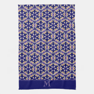 Monogram Stylish Indigo Spaans-Mediterrane Tile Theedoek