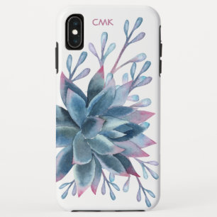 Monogram succulent bloemenblauw iPhone XS max hoesje