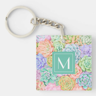 Monogram Succulente Waterverf Kleurrijke pasta Sleutelhanger