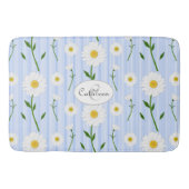 Monogram Summer Daisies Pattern Light Blue Stripe Badmat (Voorkant)