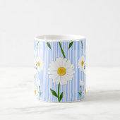 Monogram Summer Daisies Pattern Light Blue Stripe Koffiemok (Center)
