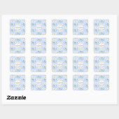 Monogram Summer Daisies Pattern Light Blue Stripe Vierkante Sticker (Vel)