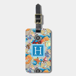 Monogram Summer Fun Pattern Bagagelabel