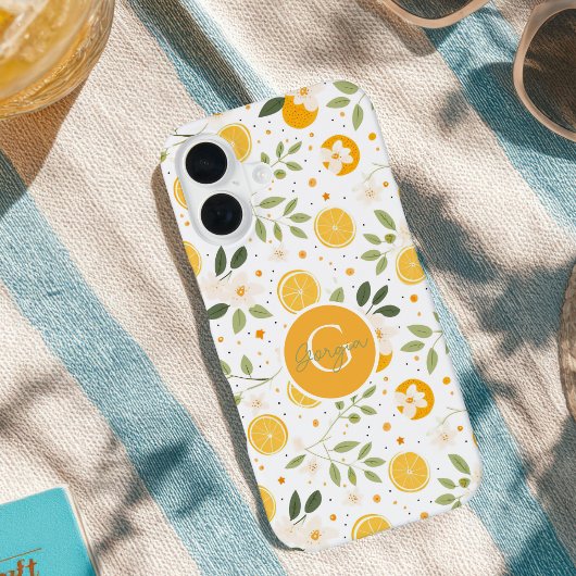 Monogram Summer Lemon Pattern iPhone Case 16 Hoesje