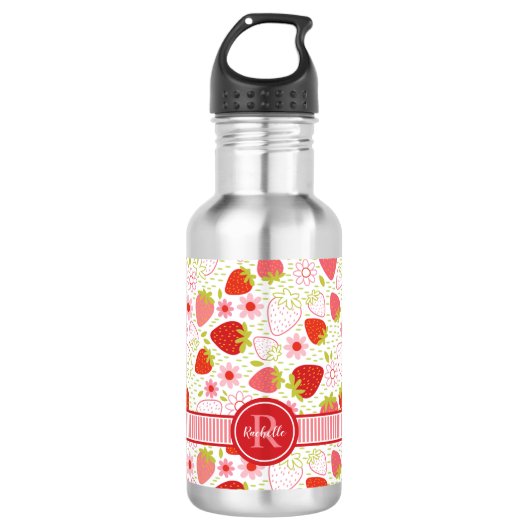 Monogram Summer Strawberry Fruit Pattern Waterfles (Voorkant)