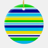 Monogram Summer Striped Blauwgroen Groen Geel Blau Keramisch Ornament (Achterkant)