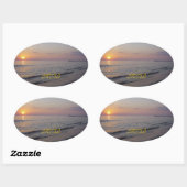 Monogram Sunset Beach Waves, Serene en Peaceful Ovale Sticker (Vel)