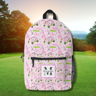 Monogram Swing Roze Golfer Borstkanker Bewustzijn Bedrukte Rugzak