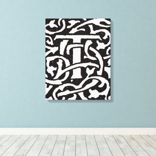 Monogram T Art Nouveau Letter Canvas Afdruk (Insitu (Houten vloer))