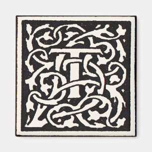  Monogram T Art Nouveau Letter Magneet
