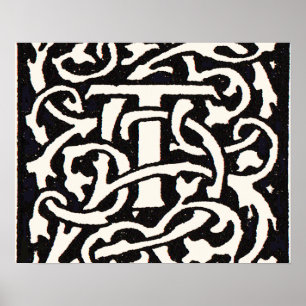  Monogram T Art Nouveau Letter Poster