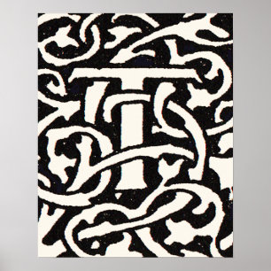 Monogram T Art Nouveau Letter Poster