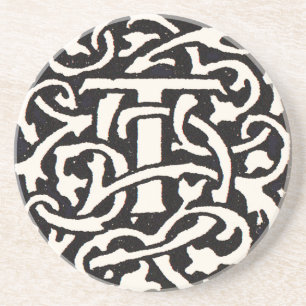 Monogram T Art Nouveau Letter Zandsteen Onderzetter