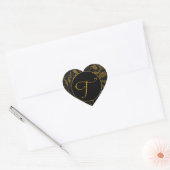 Monogram T Goud en Zwart Damask Trouwzegel Hart Sticker (Envelop)