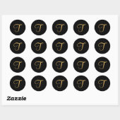 Monogram T, goudkleurig initiaal T op zwart, Ronde Sticker (Vel)