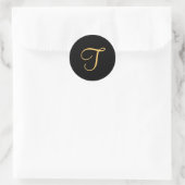 Monogram T, goudkleurig initiaal T op zwart, Ronde Sticker (Tas)