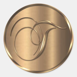 Monogram T NONMETALLIC Bronze Envelope Seal Ronde Sticker
