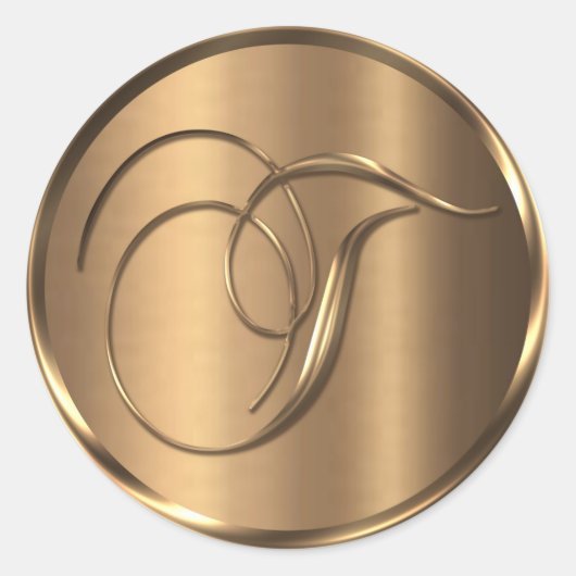 Monogram T NONMETALLIC Bronze Envelope Seal Ronde Sticker (Voorkant)