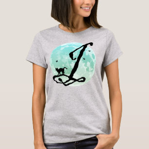 Monogram T-Shirt voor volle maan en Cat J-Initiaal