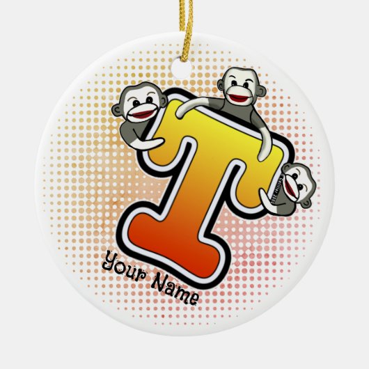 Monogram T Sock Monkey Keramisch Ornament (Voorkant)