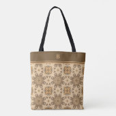 Monogram Tan Brown Abstract Boho Flower Pattern Draagtas (Achterkant)