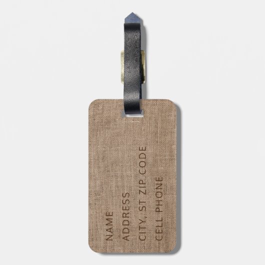 Monogram - Tan Texture Burlap Bagagelabel (Achterkant verticaal)