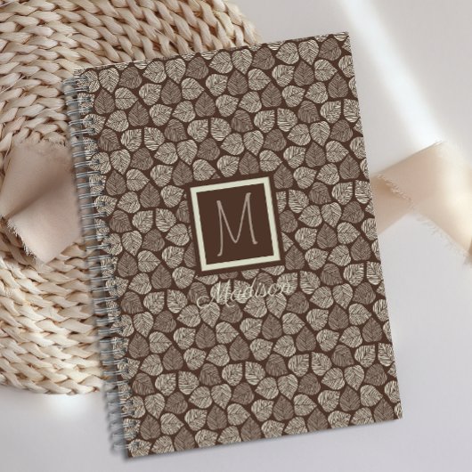 Monogram Taupe Brown Leaf Planner