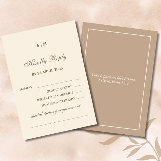 Monogram Taupe Crème Christelijke Trouw RSVP Kaart