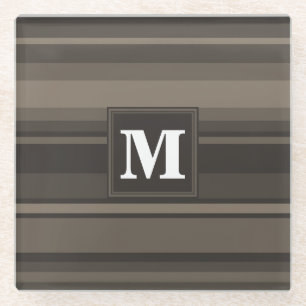 Monogram taupe strepen glazen onderzetter