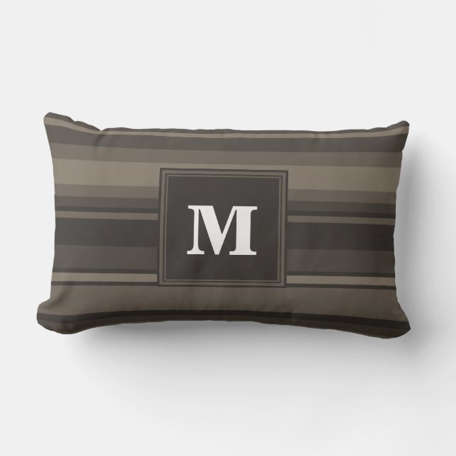 Monogram taupe strepen kussen (Voorkant)