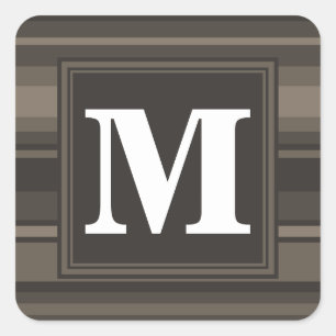 Monogram taupe strepen vierkante sticker