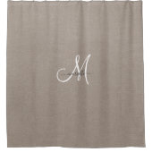 Monogram Taupe White Script Faux Linen Douchegordijn (Voorkant)