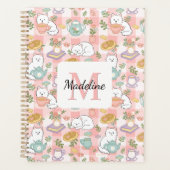Monogram Tea & Bookish Cats Spiral Planner Pink (Devant)