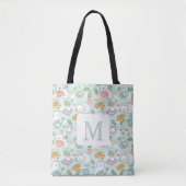 Monogram Tea & Bookish Cats  Tote Bag Mint Green (Voorkant)