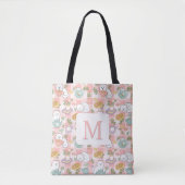 Monogram Tea & Bookish Cats Tote Bag Pink (Voorkant)