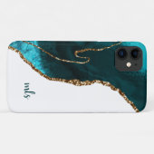 Monogram Teal Zilver Glitter Agate Chic Modern Case-Mate iPhone Case (Achterkant (horizontaal))