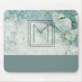 Monogram Tealgroene Marmer Glitter Monogram Muismat (Voorkant)