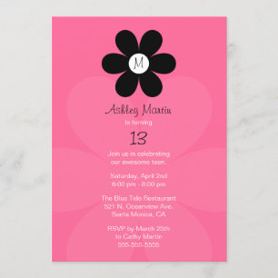 Monogram Teen Girl Birthday Party Invitation Kaart