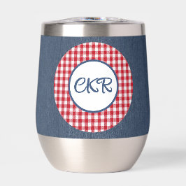 Monogram, tekst | Red Gingham Denim Roestvrij staa