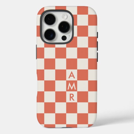 Monogram terracotta crème geruit patroon Case-Mate iPhone case (Achterkant)