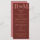 Monogram Terracotta Élégant Menu Mariage (Devant / Derrière)
