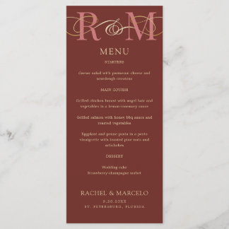 Monogram Terracotta Élégant Menu Mariage