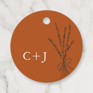 Monogram Terracotta Simple Botanical Wedding Bedankjes Labels
